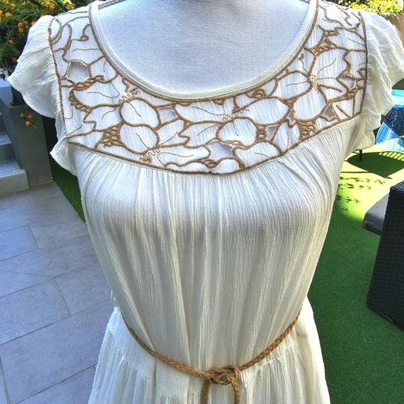 Urban Outfitters ✦ Blu Pepper Ivory Tunic Dress ✦ High-Low w/ Braided Belt Sz S - Picture 4 of 17